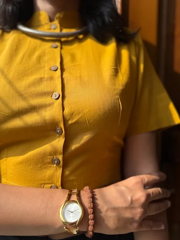Sunflower_Yellow_Mandarin_Collar_Cotton_Blouse