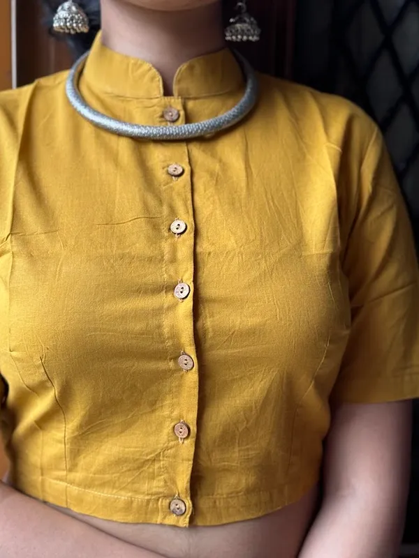 Sunflower_Yellow_Mandarin_Collar_Cotton_Blouse