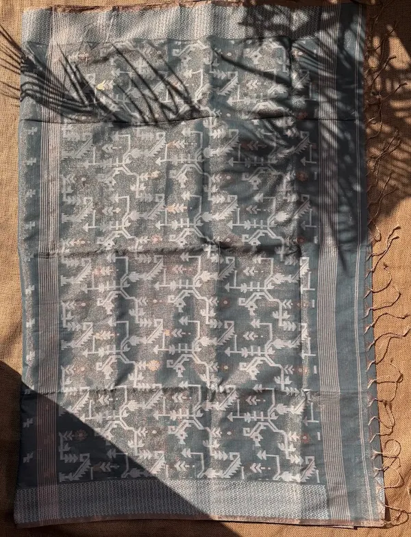 Steel_Grey_Metallic_Tissue_Cotton_Handloom_Saree_with_Silver_Jamdani_Motif_Pallu_&_Border