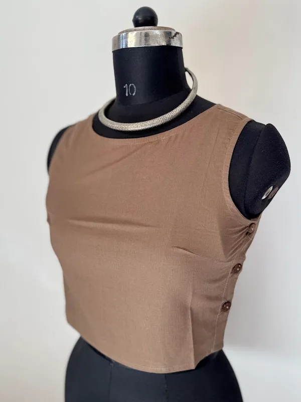 Taupe__Brown_Sleeve_less_cotton_Blouse
