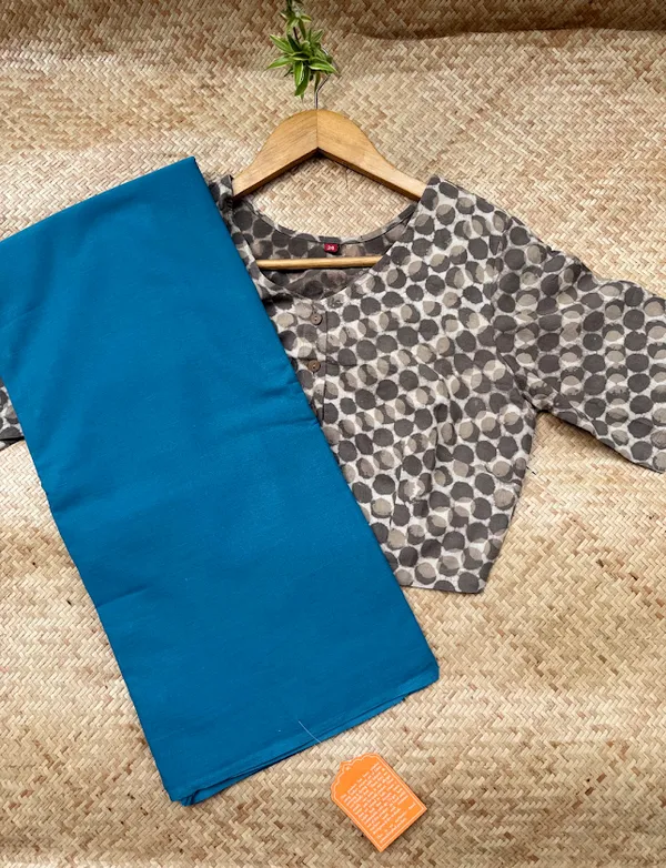 Capri_Blue_Plain_Mulmul_Saree_with_Fabric_Tassels