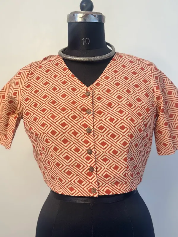 Terracotta_Maze_Geometric_V-Neck_Blouse