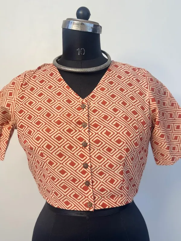 Terracotta_Maze_Geometric_V-Neck_Blouse