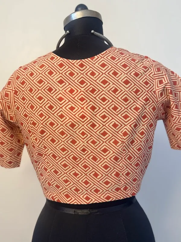 Terracotta_Maze_Geometric_V-Neck_Blouse