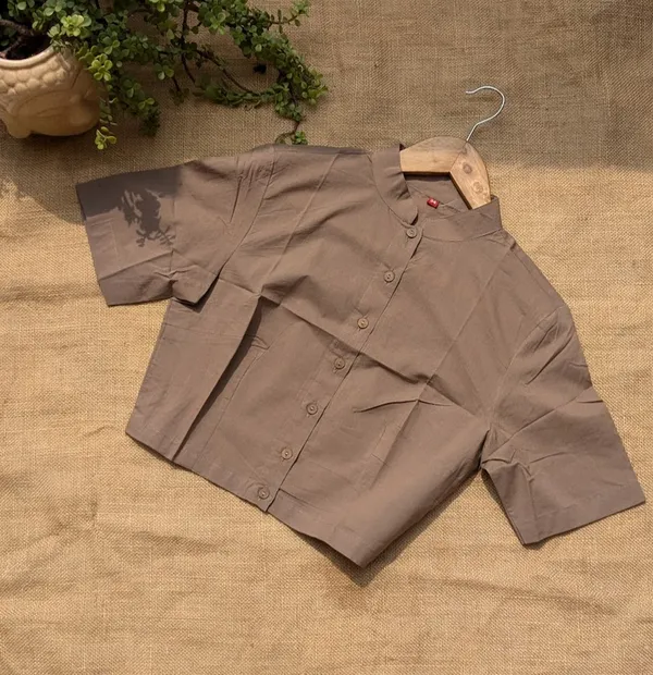 Taupe_Mandarin_Collar_Cotton_Blouse
