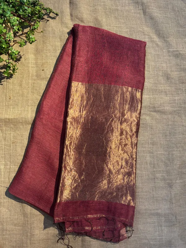Royal_Burgundy_Pure_silk_linen_saree