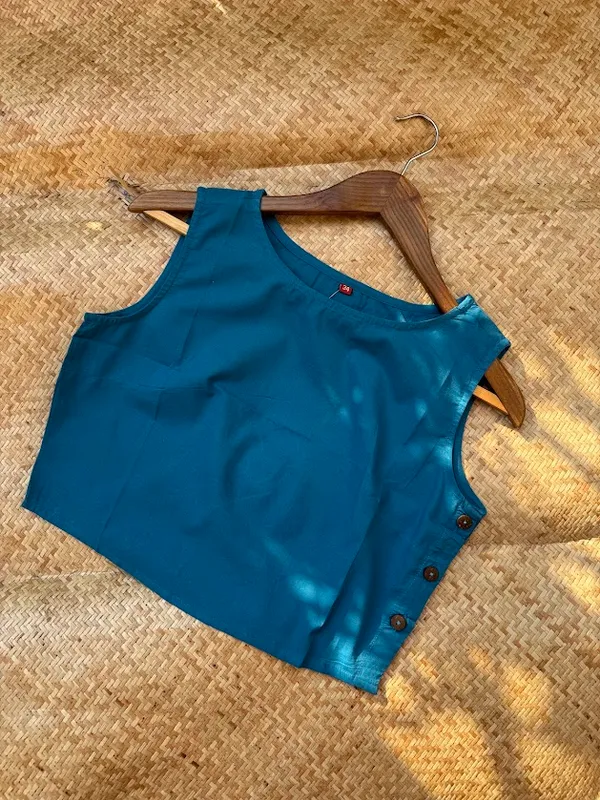 Indigo_Blue_Sleeveless_Cotton_Blouses