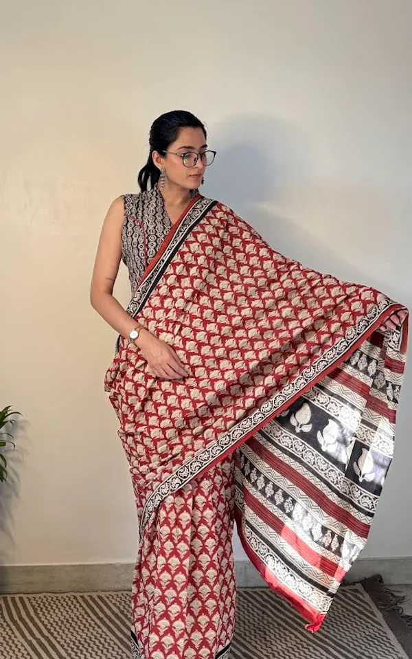 Bagru_Floral_Buti_Hand_Block__Cotton_Saree