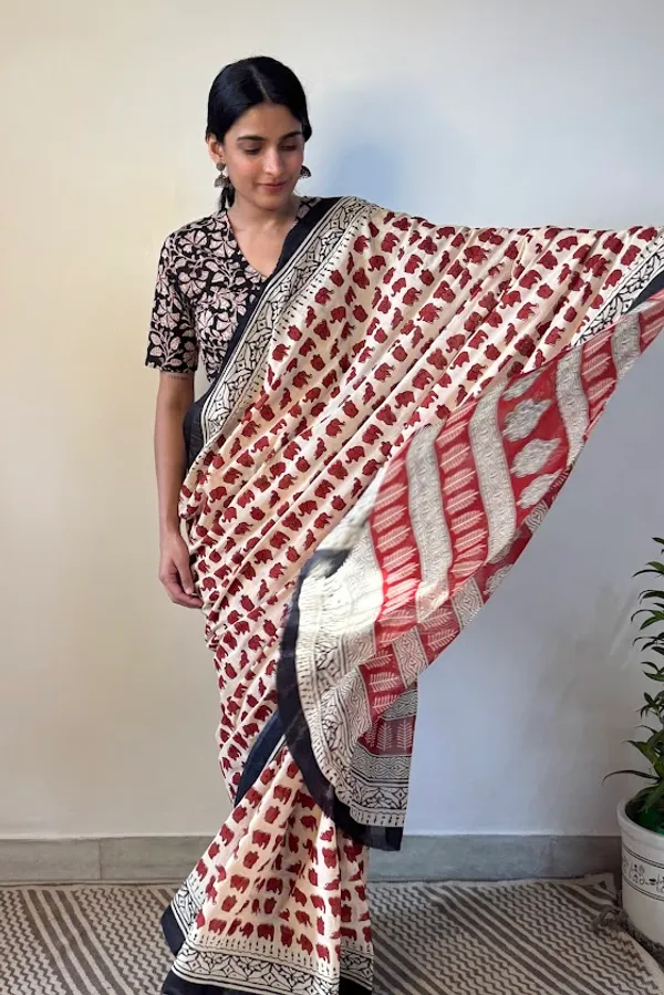 Terracotta_Haathi__Bagru_Print_Mul_Cotton_Saree_with_Blouse_Piece