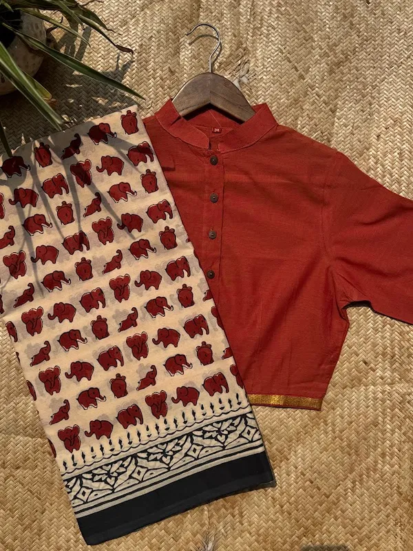 Terracotta_Haathi__Bagru_Print_Mul_Cotton_Saree_with_Blouse_Piece