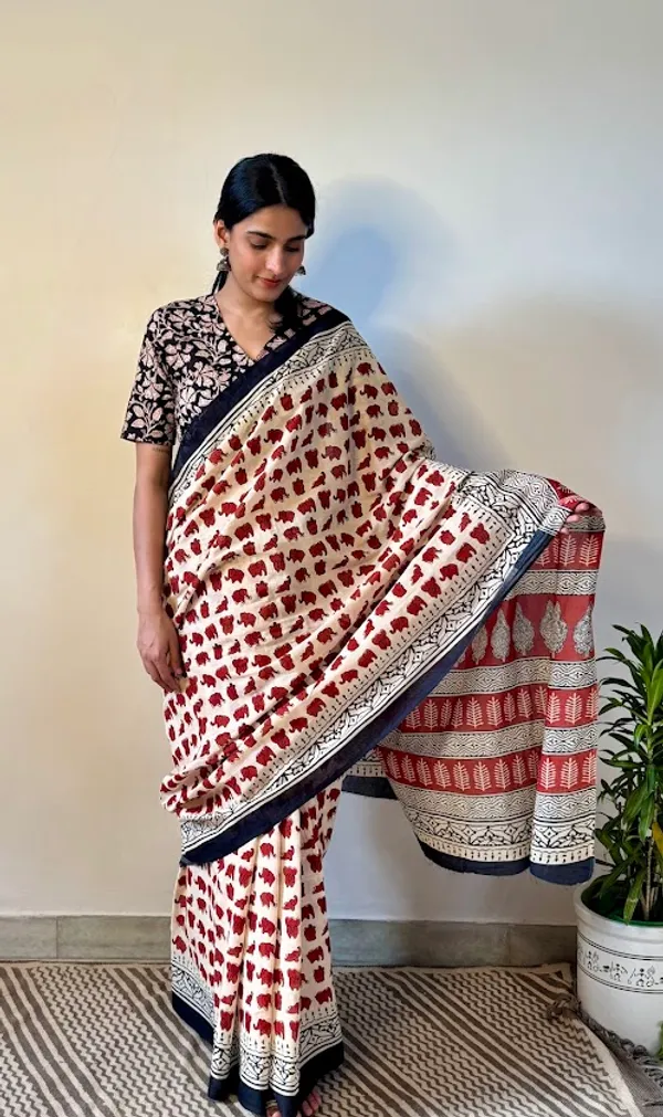 Terracotta_Haathi__Bagru_Print_Mul_Cotton_Saree_with_Blouse_Piece