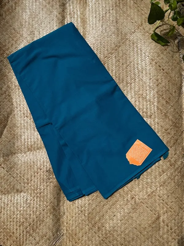 Capri_Blue_Plain_Mulmul_Saree_with_Fabric_Tassels
