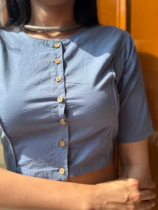 Denim__Blue_Front_Wooden_Button_Round_Neck_Cotton_Blouse