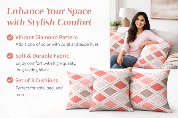 100%_Cotton_Cushion_Cover_Set_of_3_(16x16_Inch)_|_Reversible_Pink_&_Beige_Geometric_Diamond_Design_|_Soft_Decorative_Sofa_Pillow_Covers_with_Hidden_Zipper_|_Premium_Home_Décor