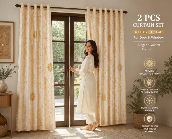 2_PCS_Golden_Foil_Print_Curtains_for_Door_&_Window_|_4_x_7_Ft_Each_|_Premium_Decorative_Curtain_Set_with_2_Free_Tiebacks_|_Eyelet/Grommet_Top_|_Living_Room,_Bedroom_&_Home_Décor