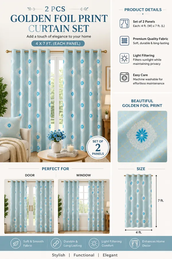 2_PCS_Golden_Foil_Print_Curtains_for_Door_&_Window_|_4_x_7_Ft_Each_|_Premium_Decorative_Curtain_Set_with_2_Free_Tiebacks_|_Eyelet/Grommet_Top_|_Living_Room,_Bedroom_&_Home_Décor