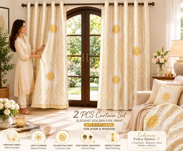 2_PCS_Golden_Foil_Print_Curtains_for_Door_&_Window_|_4_x_7_Ft_Each_|_Premium_Decorative_Curtain_Set_with_2_Free_Tiebacks_|_Eyelet/Grommet_Top_|_Living_Room,_Bedroom_&_Home_Décor