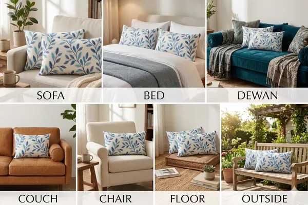 2_Pc_Cushion_Cover_/_Pillow_Cover_16x24_Inch_|_Heavy_Knitting_Fabric_Blue_Leaf_Print_|_Reversible_Design_|_Hidden_Zip_Closure_|_Decorative_Covers_for_Sofa,_Bed_&_Living_Room