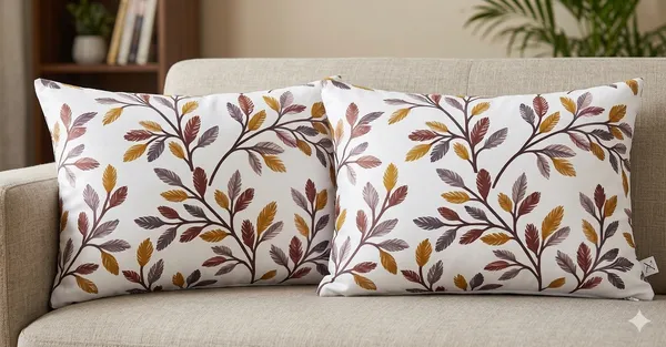 2_Pc_Cushion_Cover_/_Pillow_Cover_16x24_Inch_|_Heavy_Knitting_Fabric_Brown_Leaf_Print_|_Reversible_Design_|_Hidden_Zip_Closure_|_Decorative_Covers_for_Sofa,_Bed_&_Living_Room