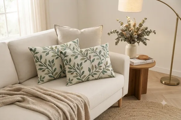 2_Pc_Cushion_Cover_/_Pillow_Cover_16x24_Inch_|_Heavy_Knitting_Fabric_Green_Leaf_Print_|_Reversible_Design_|_Hidden_Zipper_Closure_|_Decorative_Covers_for_Sofa,_Bed_&_Living_Room