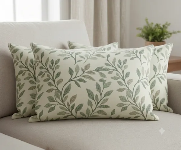 2_Pc_Cushion_Cover_/_Pillow_Cover_16x24_Inch_|_Heavy_Knitting_Fabric_Green_Leaf_Print_|_Reversible_Design_|_Hidden_Zipper_Closure_|_Decorative_Covers_for_Sofa,_Bed_&_Living_Room