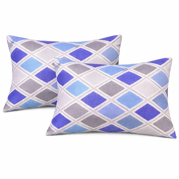 2_Pcs_Pillow_Cover_with_Pillow_(16x24_Inch)_|_100%_Cotton_Reversible_Takiya_Cover_Set_|_Blue_&_Grey_Geometric_Design_|_Soft,_Breathable_&_Durable_Bed_Pillow_Covers_for_Sofa_&_Bedroom