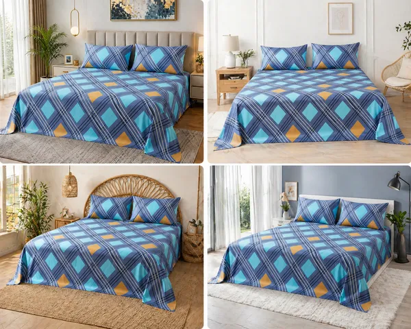 300_TC_Cotton_Microfiber_King_Size_Bedsheet_for_Double_Bed_(108_x_108_Inches)_with_2_Large_Pillow_Covers_|_Blue_&_Teal_Geometric_Check_Pattern_|_Soft,_Breathable_&_Durable_Bed_Sheet_Set