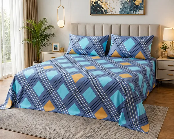300_TC_Cotton_Microfiber_King_Size_Bedsheet_for_Double_Bed_(108_x_108_Inches)_with_2_Large_Pillow_Covers_|_Blue_&_Teal_Geometric_Check_Pattern_|_Soft,_Breathable_&_Durable_Bed_Sheet_Set