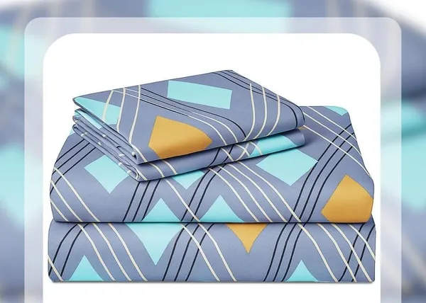 300_TC_Cotton_Microfiber_King_Size_Bedsheet_for_Double_Bed_(108_x_108_Inches)_with_2_Large_Pillow_Covers_|_Blue_&_Teal_Geometric_Check_Pattern_|_Soft,_Breathable_&_Durable_Bed_Sheet_Set