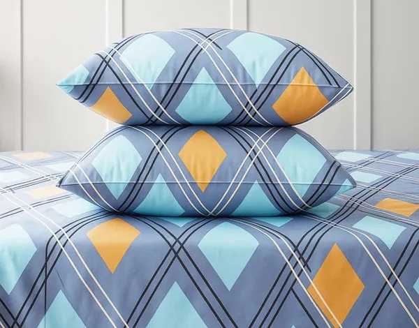 300_TC_Cotton_Microfiber_King_Size_Bedsheet_for_Double_Bed_(108_x_108_Inches)_with_2_Large_Pillow_Covers_|_Blue_&_Teal_Geometric_Check_Pattern_|_Soft,_Breathable_&_Durable_Bed_Sheet_Set