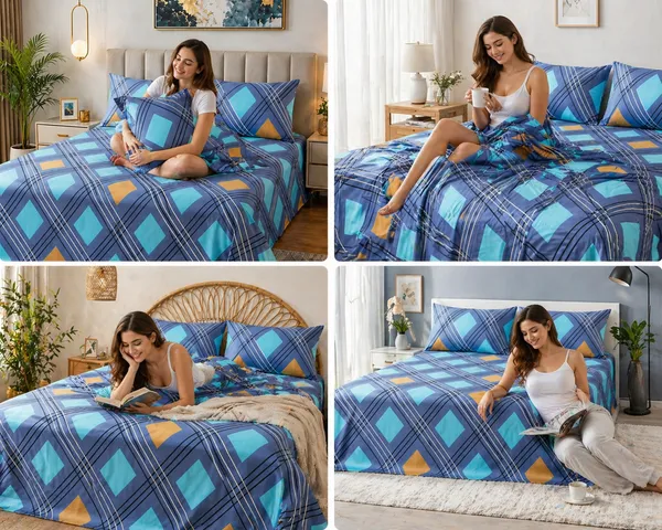 300_TC_Cotton_Microfiber_King_Size_Bedsheet_for_Double_Bed_(108_x_108_Inches)_with_2_Large_Pillow_Covers_|_Blue_&_Teal_Geometric_Check_Pattern_|_Soft,_Breathable_&_Durable_Bed_Sheet_Set