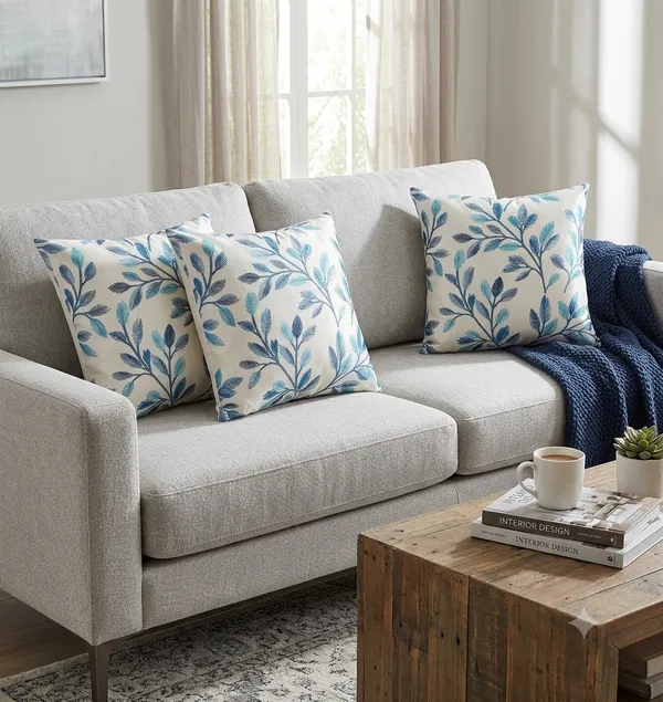 3_Pcs_Heavy_Knitting_Blue_Leaf_Print_Cushion_Cover_|_Decorative_Sofa_Cushion_Covers_with_Hidden_Zip_Closure_|_Soft_&_Durable_Cushion_Cover_Set_for_Living_Room,_Bedroom_&_Office_(Cushion_Covers_Only)