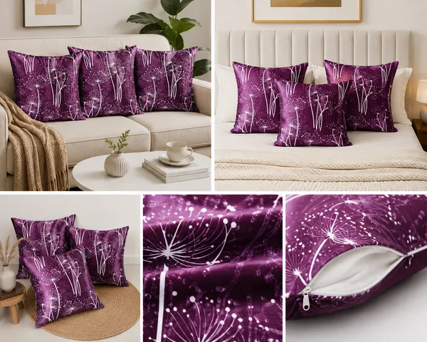3_Pcs_Heavy_Knitting_Purple_&_White_Floral_Dandelion_Print_Cushion_Covers_|_Hidden_Zipper_|_Decorative_Throw_Pillow_Covers_for_Sofa,_Bed_&_Living_Room