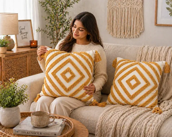 Boho_Geometric_Tufted_Cushion_Covers_Pack_of_1_|_White_&_Mustard_Yellow_Diamond_Pattern_with_Tassels_|_16x16_Inch_Decorative_Throw_Pillow_Covers_for_Sofa,_Living_Room_&_Bedroom