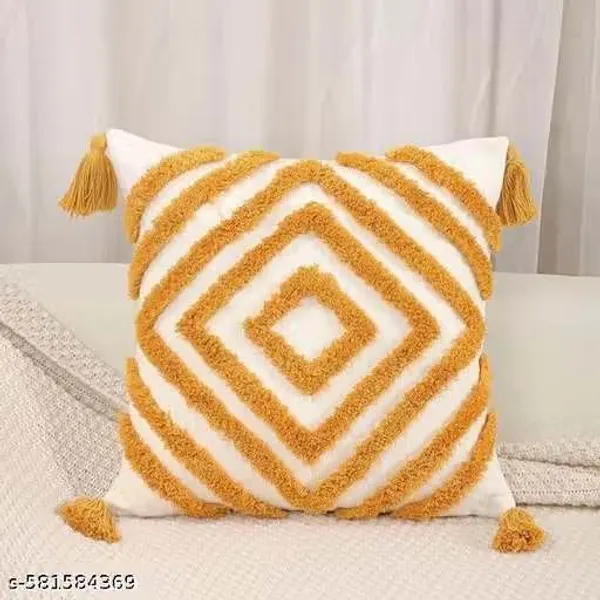 Boho_Geometric_Tufted_Cushion_Covers_Pack_of_1_|_White_&_Mustard_Yellow_Diamond_Pattern_with_Tassels_|_16x16_Inch_Decorative_Throw_Pillow_Covers_for_Sofa,_Living_Room_&_Bedroom