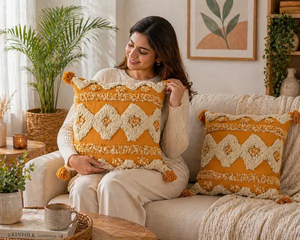 Boho_Geometric_Tufted_Cushion_Covers_Set_of_2_|_White_&_Mustard_Yellow_Diamond_Pattern_with_Tassels_|_16x16_Inch_Decorative_Throw_Pillow_Covers_for_Sofa,_Living_Room_&_Bedroom