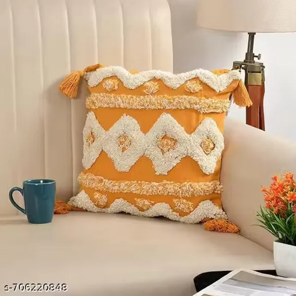 Boho_Geometric_Tufted_Cushion_Covers_Set_of_2_|_White_&_Mustard_Yellow_Diamond_Pattern_with_Tassels_|_16x16_Inch_Decorative_Throw_Pillow_Covers_for_Sofa,_Living_Room_&_Bedroom