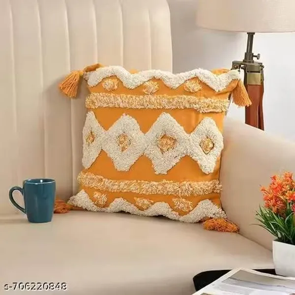 Boho_Geometric_Tufted_Cushion_Covers,_Pack_of_1_|_White_&_Mustard_Yellow_Diamond_Pattern_with_Tassels_|_16x16_Inch_Decorative_Throw_Pillow_Covers_for_Sofa,_Living_Room_&_Bedroom