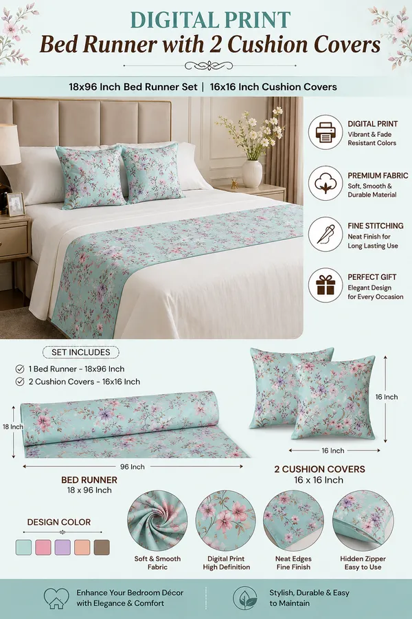 Digital_Print_Bed_Runner_with_2_Cushion_Covers_Set_|_18_x_96_Inch_Bed_Runner_with_2_Pcs_16_x_16_Inch_Decorative_Cushion_Covers_|_Floral_Printed_Bedroom_Décor_&_Gifting_Set