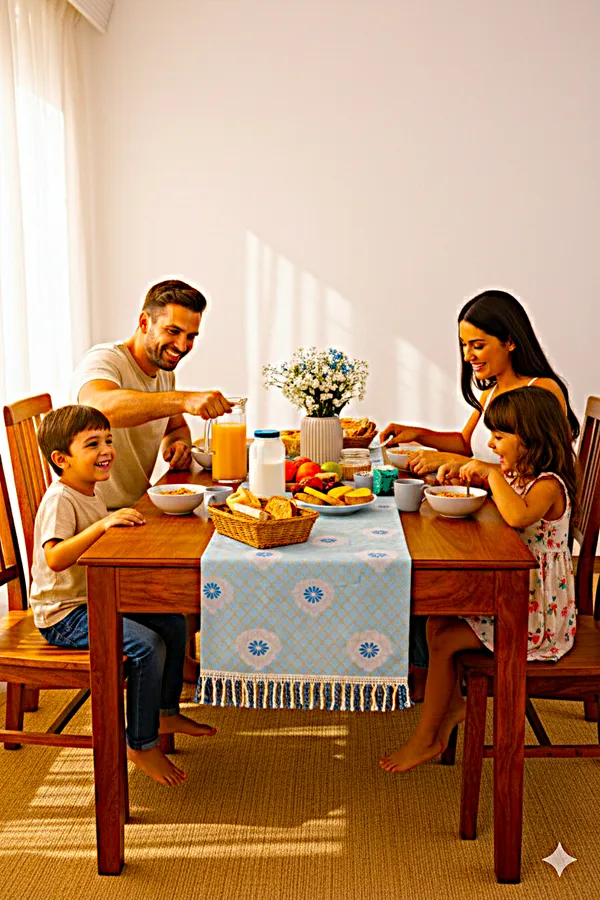 Foil_Print_Table_Runner_1_Pc_(72_x_13_Inch)_|_Premium_Fabric_with_Back_Lining_&_Lace_Tassels_|_Dining,_Center_&_Coffee_Table_Runner_for_4_&_6_Seater-Light_Blue_Base_with_White_Floral_Motifs_and_Subtle_Gold_Foil_Print,