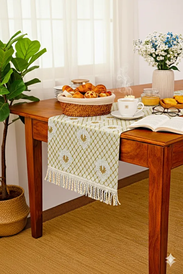 Foil_Print_Table_Runner_1_Pc_(72_x_13_Inch)_|_Premium_Fabric_with_Back_Lining_&_Lace_Tassels_|_Elegant_Table_Runner_for_4_&_6_Seater_Dining,_Center_&_Coffee_Table-Cream_/_Off-White_Base_with_Gold_Foil_Print