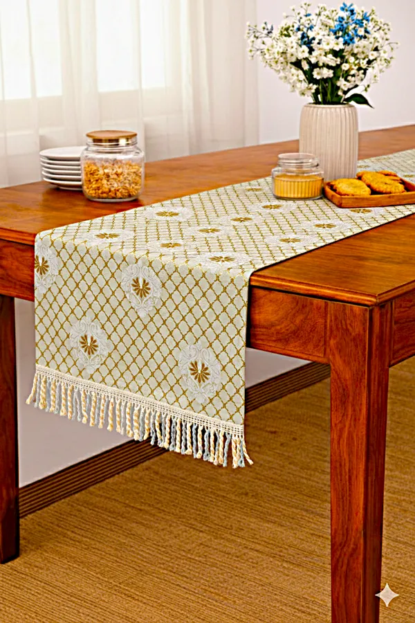 Foil_Print_Table_Runner_1_Pc_(72_x_13_Inch)_|_Premium_Fabric_with_Back_Lining_&_Lace_Tassels_|_Elegant_Table_Runner_for_4_&_6_Seater_Dining,_Center_&_Coffee_Table-Cream_/_Off-White_Base_with_Gold_Foil_Print
