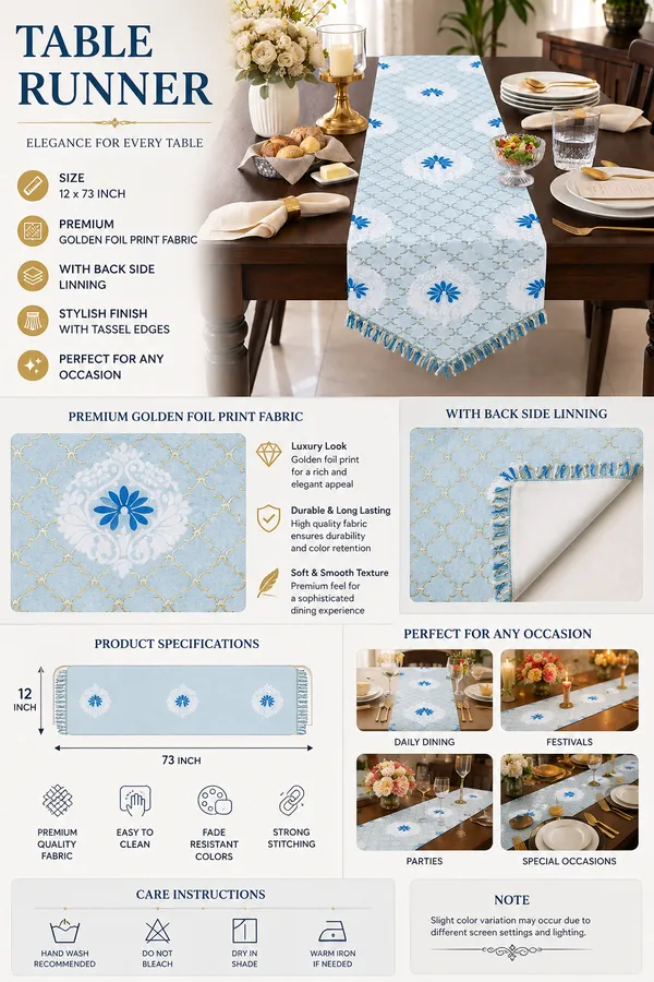 Golden_Foil_Print_Table_Runner_with_Border_Lace_–_12_x_73_Inch,_with_back_side_cotton_lining-Light_Blue