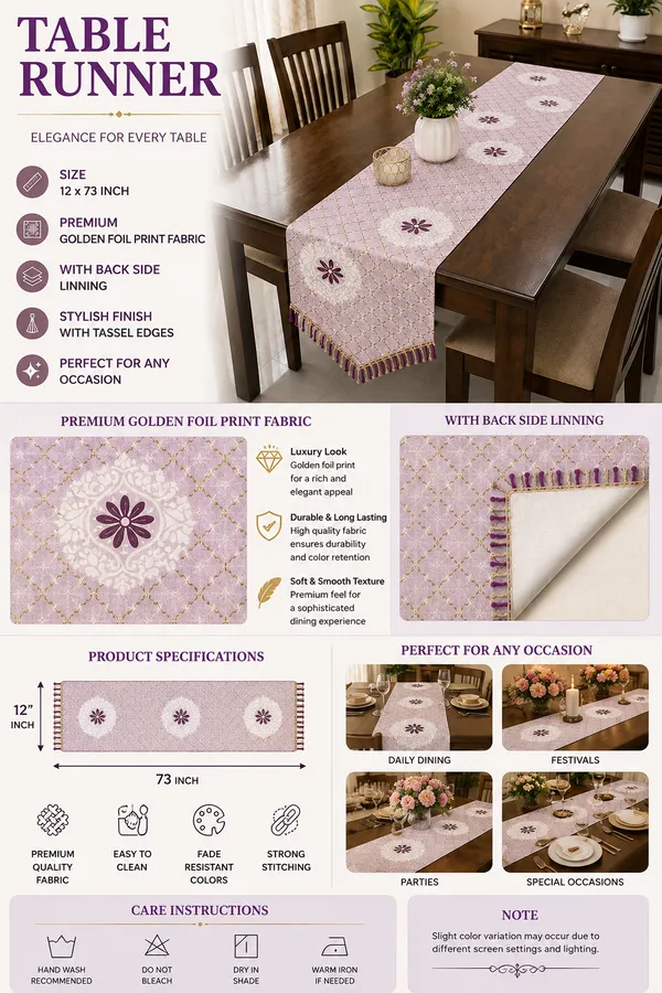 Golden_Foil_Print_Table_Runner_with_Border_Lace_–_12_x_73_Inch,_with_back_side_cotton_lining-Purple
