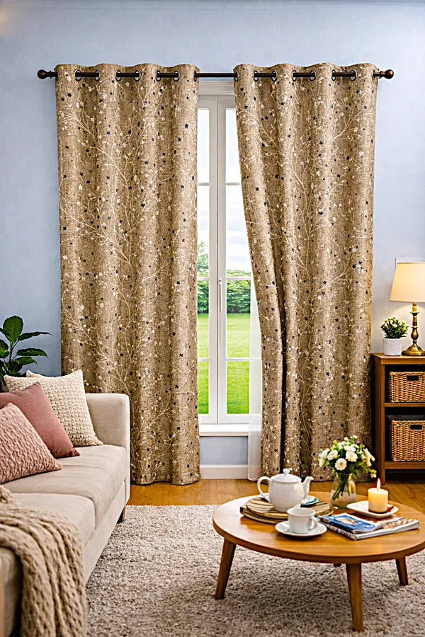Foil_Print_Room_Darkening_Curtains_|_Yellow_Golden_with_Gold_Floral_Design_|_4_x_7_Ft_(48_x_84_Inches)_|_Set_of_2_Panels