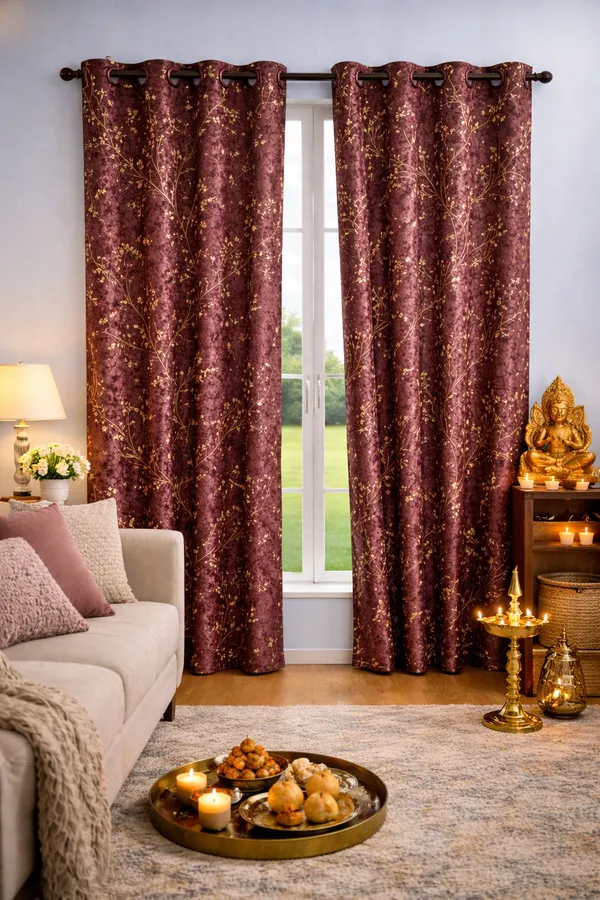 Foil_Print_Room_Darkening_Curtains_|_Wine_Maroon_with_Gold_Floral_Design_|_4_x_7_Ft_(48_x_84_Inches)_|_Set_of_2_Panels