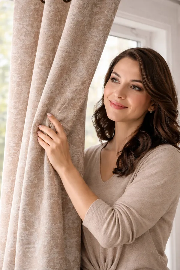 Heavy_Knitting_Print_Door_Curtain_Set_(2_Pieces)_|_Beige_Textured_Design_|_4_x_7_Feet