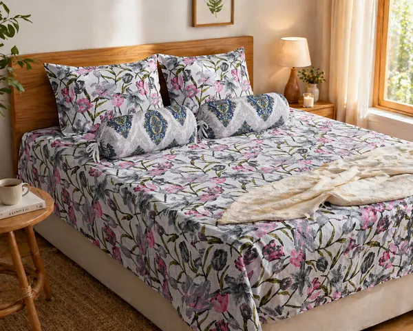 Multicolor_Floral_Print_Double_Bedsheet_with_2_Pillow_Covers_&_2_Bolster_Covers_|_Cotton_Bedsheet_Set_|_King_Size_90x100_Inch_|_Soft_&_Comfortable_Bedding_Set_for_Bedroom