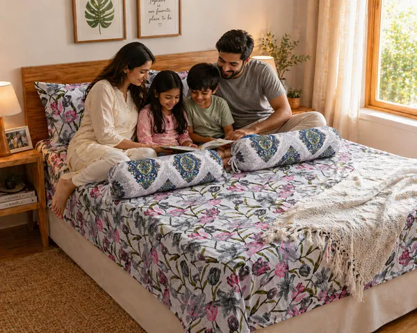Multicolor_Floral_Print_Double_Bedsheet_with_2_Pillow_Covers_&_2_Bolster_Covers_|_Cotton_Bedsheet_Set_|_King_Size_90x100_Inch_|_Soft_&_Comfortable_Bedding_Set_for_Bedroom