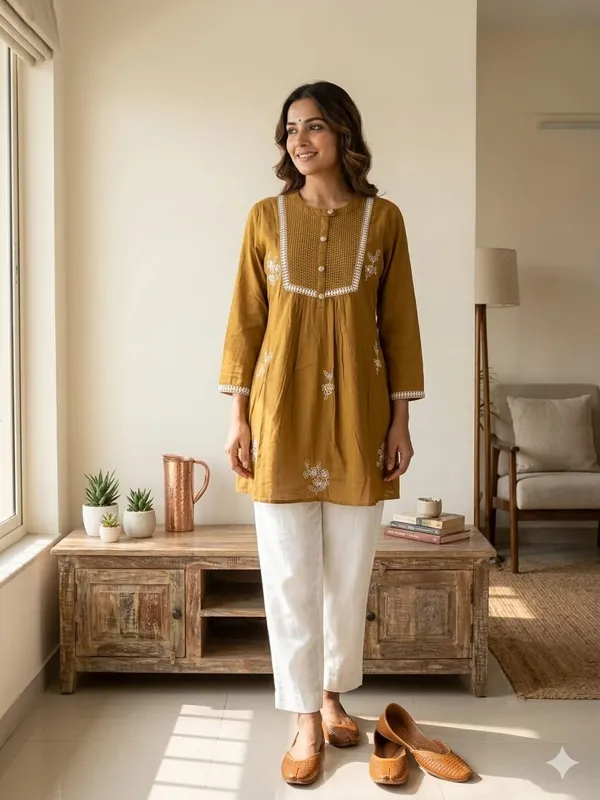 Mustard_Cotton_Short_Kurti_for_Women_|_Embroidered_Yoke_Design_|_Casual_A-Line_Tunic_Top_(1_Pc)